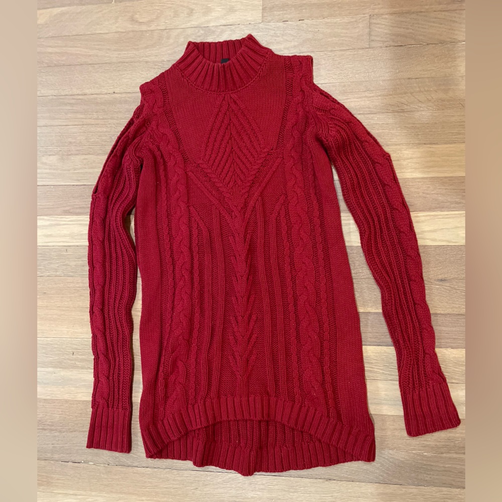 Jessica Simpson cable knit cold shoulder sweater